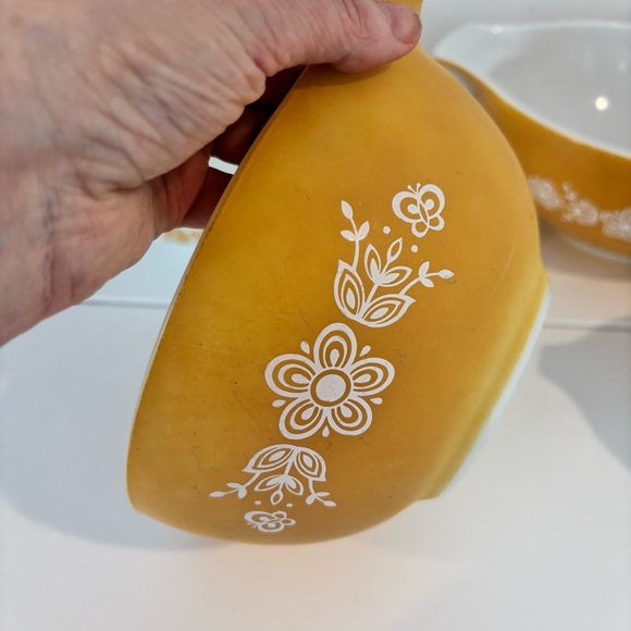 PYREX mixing bowls vintage butterfly gold Cinderella nesting set of 4 floral - Picture 11 of 16